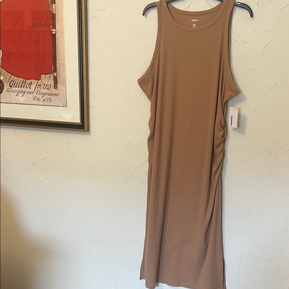 Maternity Dress: Sonoma Sleeveless Tan Midi Dress, XXL, NEW